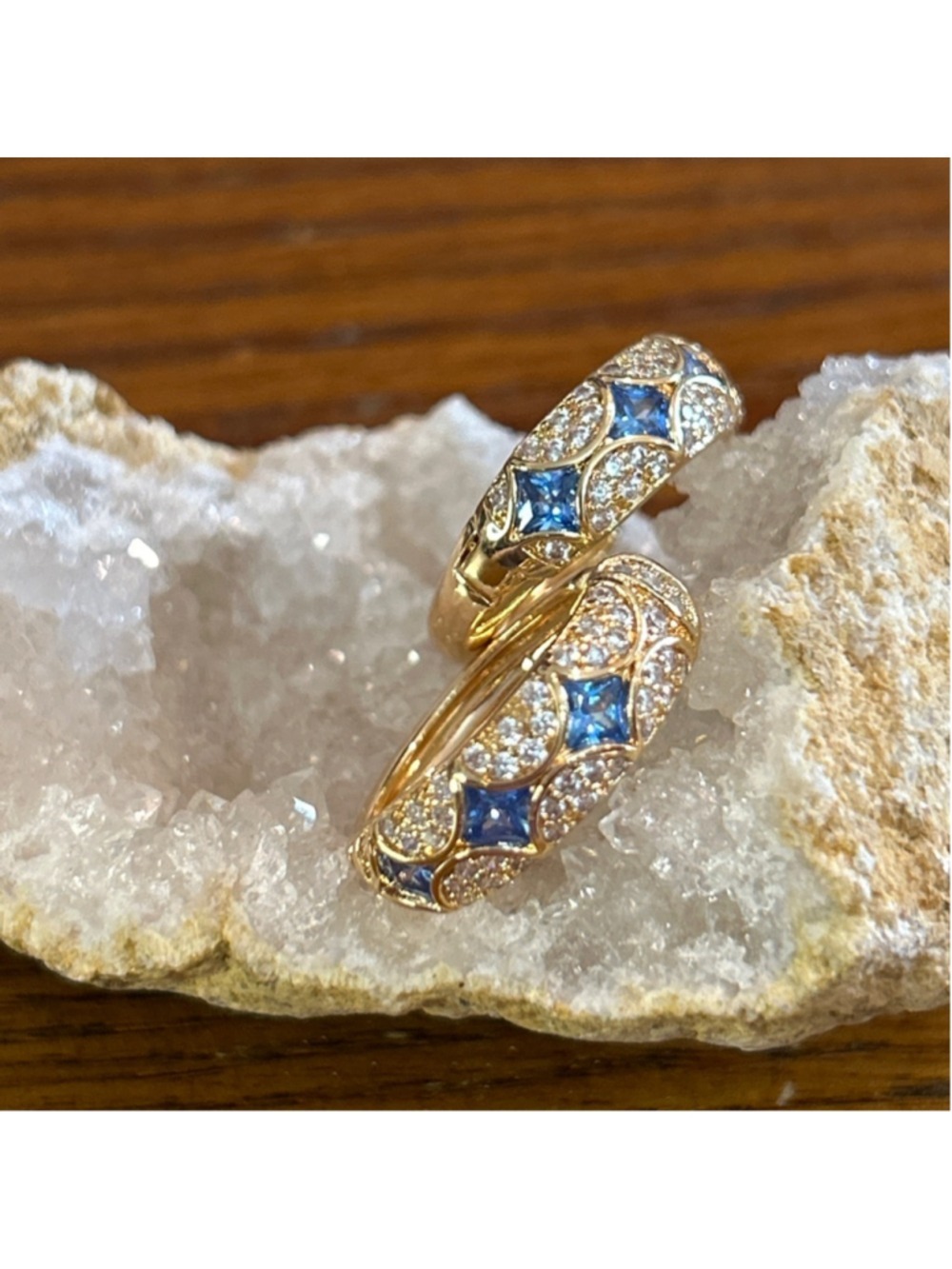 Women's MYEARS Gold and Blue Sapphire color Hoop hugger Earrings,